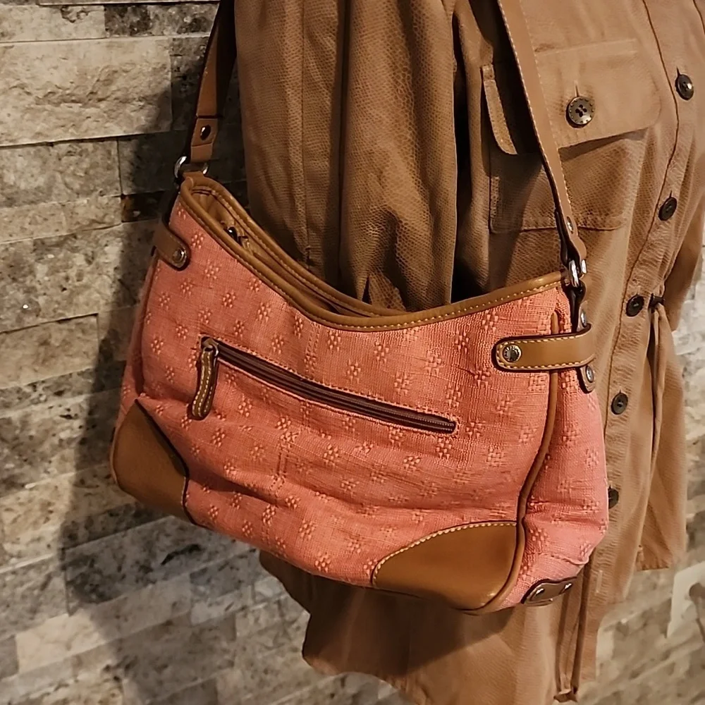 Caribban Joe Shoulder Brown & Peach Bag